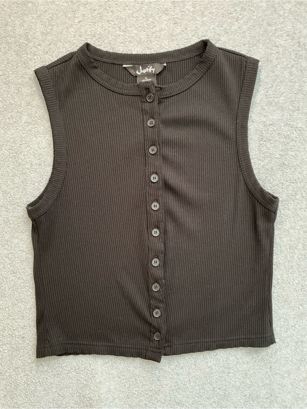Justify Black Ribbed Button Front Tank Top Large Dark Academia Y2K Goth Grunge